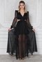 Black Tulle Fabric Degaje Collar Low-cut Design Skirt Ruffle Design Maxi Evening Dress 9268 - 4