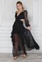 Black Tulle Fabric Degaje Collar Low-cut Design Skirt Ruffle Design Maxi Evening Dress 9268 - 7