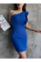 Women's One Shoulder Ruffle Detailed Mini Dress Cobalt Blue - 7