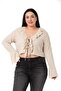 Plus Size Collar and Sleeve Ruffle Detailed Tied Beige Bolero - 2