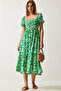 Women's Green Floral Patterned Summer Viscose Dress CI00079 - 2