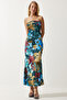Women's Emerald Green Blue Floral Wrap Summer Strapless Dress FF00157 - 2