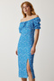 Women's Blue Patterned Gathered Knitted Dress CI00102 - 3