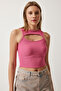 Women's Pink Cut Out Detailed Corded Crop Knitted Blouse KH00089 - 3