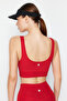 Kırmızı Fırçalı Soft Kumaş Destekli/Şekillendirici Kalın Askılı Örme Spor Sütyeni THMSS24SS00008 - 6
