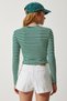 Women's Dark Green Crew Neck Striped Crop Knitted Blouse CR00424 - 5