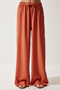 Women Regular Fit Plain Drawstring Wide Leg Pants, Brown - 4