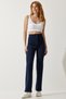 Women's Navy Blue High Waist Lycra Comfortable Knitted Trousers RV00090 - 3