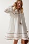 Women's Ecru Embroidered Woven Linen Dress RG00007 - 5