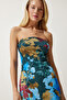 Women's Emerald Green Blue Floral Wrap Summer Strapless Dress FF00157 - 3