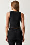 Women's Black Cut Out Detailed Ribbed Crop Knitted Blouse KH00089 - 5