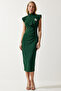 Women's Emerald Green Stylish Brooched Drawstring Wrap Knitted Dress DE00029 - 2
