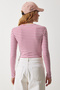 Women's Dried Rose Crew Neck Striped Crop Knitted Blouse CR00424 - 6