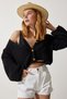 Women's Black V-Neck Seasonal Crop Knitwear Cardigan MC00255 - 2