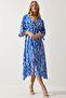 Women's Blue White Deep V-Neck Summer Long Viscose Dress CI00081 - 3