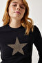 Women's Black Star Printed Knitted Blouse UB00253 - 4
