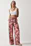 Women's Peach Patterned Flowing Viscose Palazzo Trousers EN00606