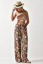 Women's Khaki Tile Patterned Flowing Viscose Palazzo Trousers EN00606