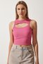Women's Pink Cut Out Detailed Corded Crop Knitted Blouse KH00089 - 2