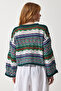 Women's Cream Green Patterned Seasonal Knit Sweater MC00253 - 5