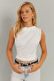 Woman's White Drawstring Blouse YZ625 - 4