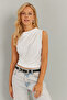 Woman's White Drawstring Blouse YZ625 - 2