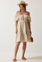Women's Cream Carmen Collar Belted Summer Muslin Dress MX00157