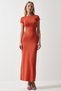 Women's Orange Crew Neck Saran Sandy Knitted Dress UB00239 - 3