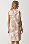 Women's Cream Peach Patterned Linen Viscose Mini Dress BH00343 - 5
