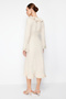Beige Skirt with Ruffle Slit Detail Aerobin Fabric Midi Length Woven Skirt Twoss24Et00067 - 6
