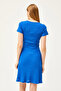 Women's Cobalt Blue Double Breasted Collar Short Sleeve Mini Flared Dress ELB-19002059 - 3