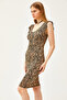 Women's Zebra Mink V-Neck Shoulder Ruffle Crystal Viscose Dress ELB-19002060 - 4