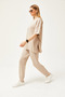 Women's Beige Draped Crystal Bottom Top Set TKM-19000264 - 4