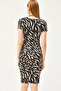 Women's Black Zebra Robe Gathered Crystal Viscose Dress ELB-19002061 - 5