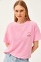 Women's Pink Mom Embroidered 2 Thread Oversize T-Shirt TSH-19000785