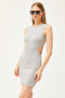 Women's Gray Side Cut Out Detailed Lycra Mini Dress ELB-19001815 - 5