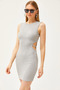 Women's Gray Side Cut Out Detailed Lycra Mini Dress ELB-19001815