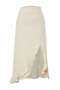 Beige Skirt with Ruffle Slit Detail Aerobin Fabric Midi Length Woven Skirt Twoss24Et00067 - 7