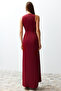 Long Burgundy Satin Evening Dress - TPRSS24AE00038 - 6