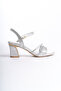 SILVER STRAPED SNAKE LEATHER PATTERNED WOMEN'S HEEL SHOES - 3