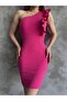 Women's One Shoulder Ruffle Detailed Mini Dress Fuchsia - 6