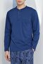 Men's Long Sleeve Midi Collar Indigo Pajamas Set C9T2N5O6 - 3