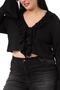 Plus Size Collar and Sleeve Ruffle Detailed Laced Black Bolero - 4