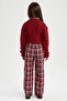 Girl's Wide Leg Plaid Patterned Trousers - 4