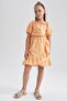 Girl's Stretchy Collar Short Sleeve Cotton Dress - 2