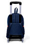 حقيبة ظهر مدرسية للأطفال باللون البرتقالي والأزرق الداكن منقوشة بثلاثة أقسام مع ممسحة 23966 - 2