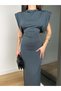 Shoulder Padded Sleeveless Women's Smoked Maxi Dress - 2