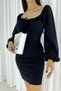 New Season Stretchy Crepe Fabric Tie-Detail Strapless Long Sleeve Mini Evening Dress