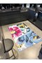 Pink Blue Themed Floral Flower Patterned Modern Decorative Carpet 3508 - 3