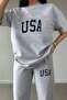 Women's Gray USA Printed Oversize T-shirt Jogger Set - 3